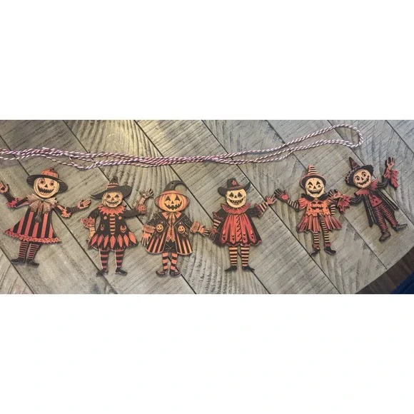 Vintage Halloween Decor Wood Banner 6PCS  Spooky Bunting Decor Pumpkin Skeleton - Picture 3 of 6